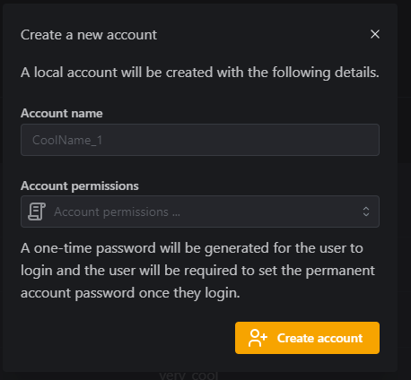 Create account popup